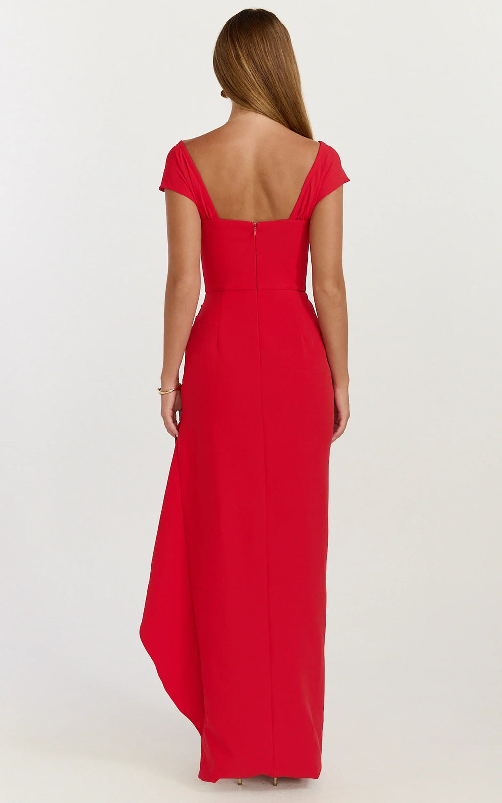 Skye Maxi Dress - V Shaped Neckline Short Sleeve Dress in Red