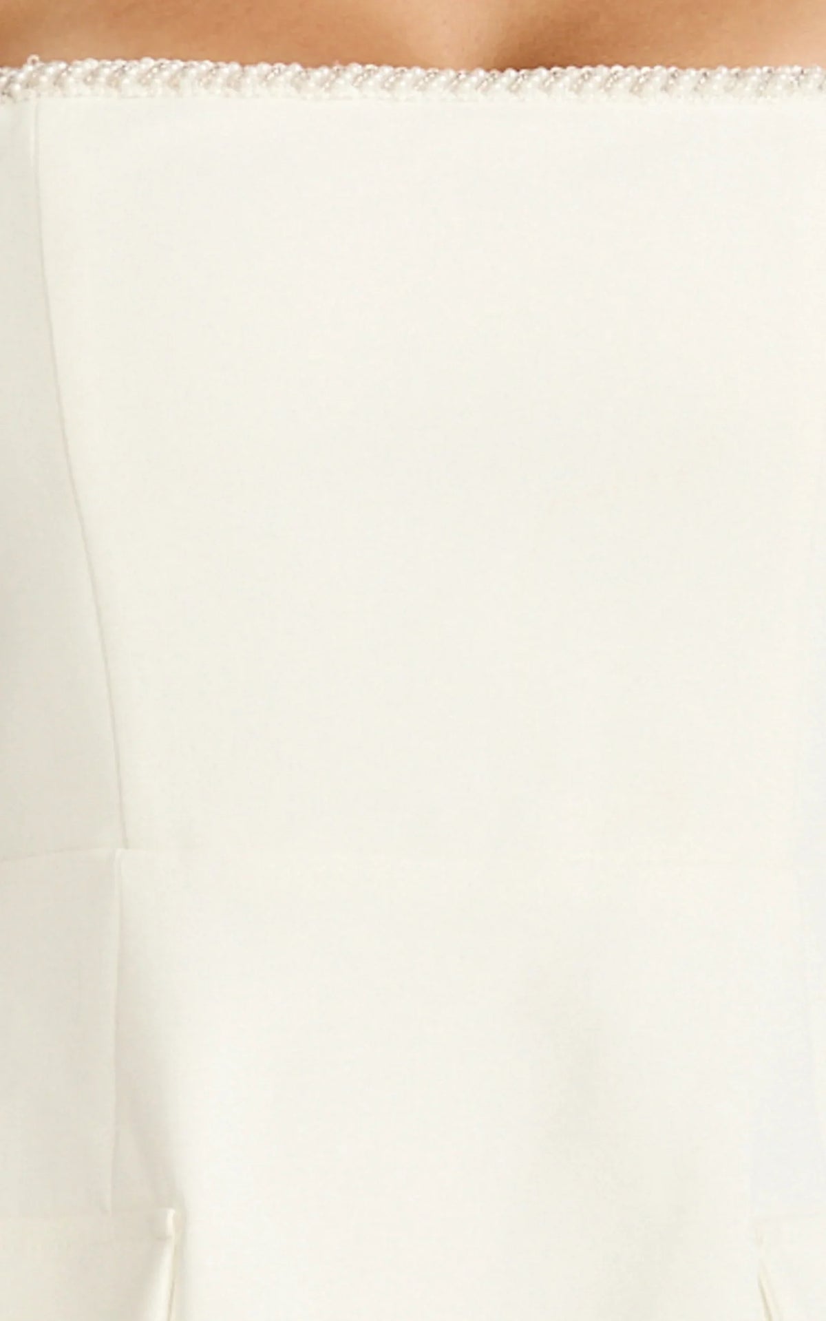 Nakita Mini Dress - Short Sleeve Pearl Trim Square Neck Tulip Dress in White