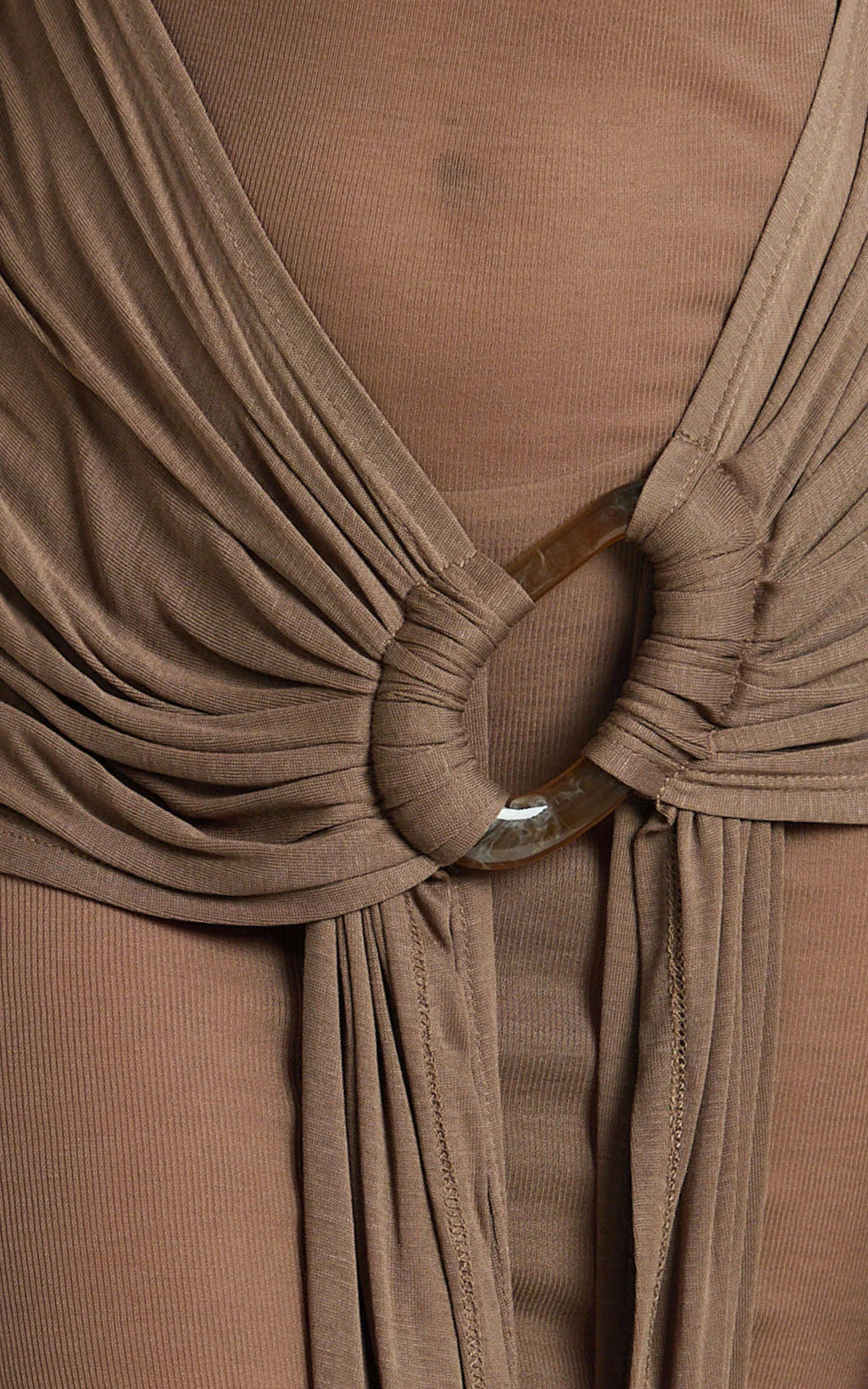 Velma Maxi Dress - Jersey Long Sleeve Off Shoulder Twist Skirt Dress in Brown