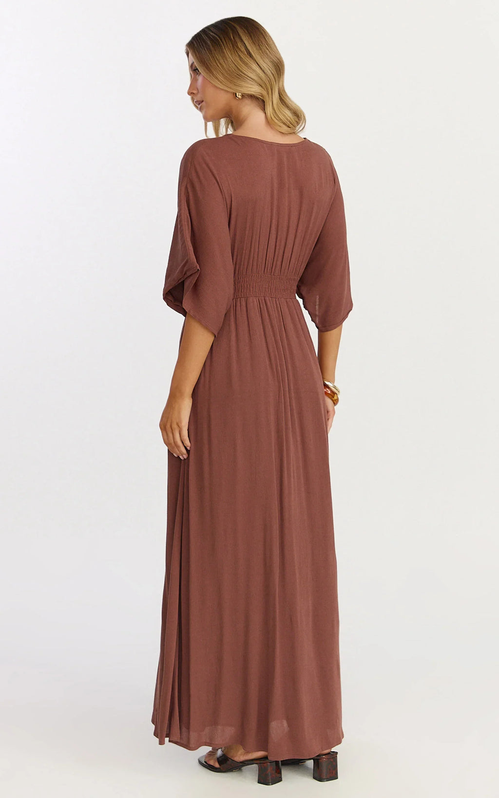 Sitting Pretty Maxi Dress - Short Sleeve Button Down Dress in Chocolate
